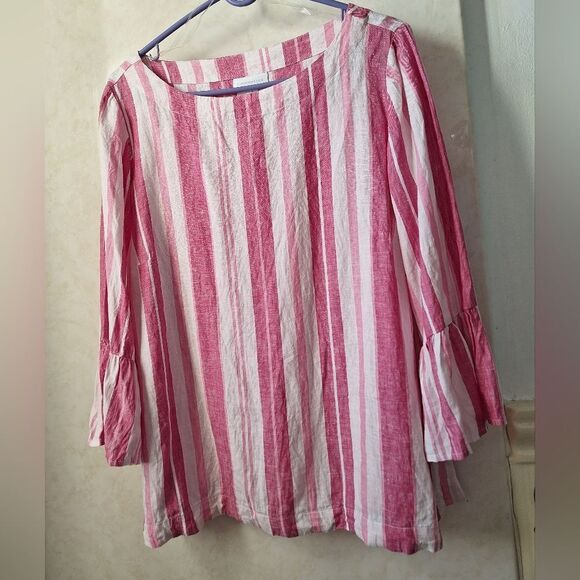 Charter Club 1X linen blouse top, ruffle sleeves - Picture 6 of 10